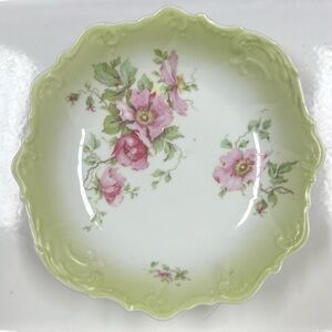 Austria Pink Flowered Green & White Dish